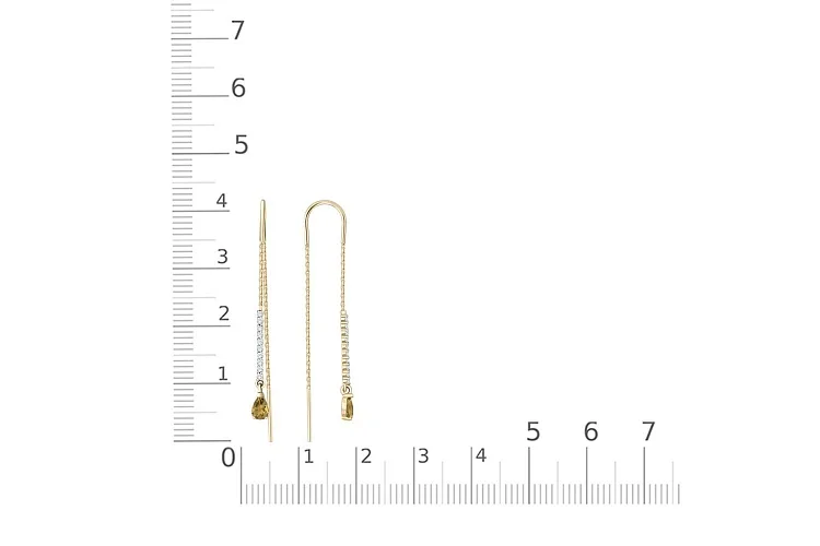 Серьги-продёвки Дорожки из жёлтого золота с 2 султанитами и 20 фианитами