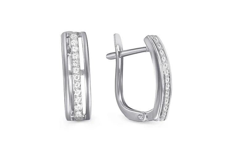 Серьги Дорожки из белого золота с 24 фианитами