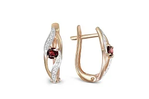Серьги из красного золота с 2 гранатами и 16 фианитами