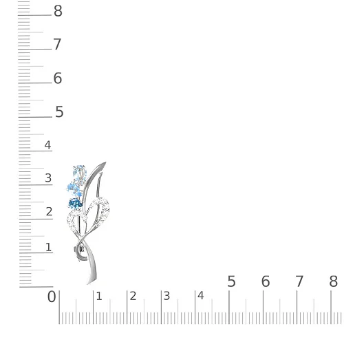 Брошь с сердцем из белого золота с фианитами, топазами sky и топазами swiss