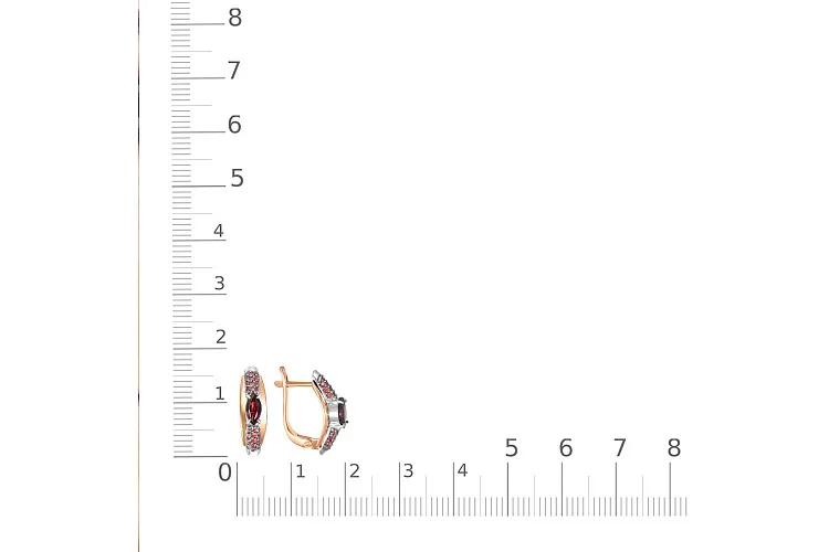 Серьги из красного золота с 2 гранатами и 40 фианитами