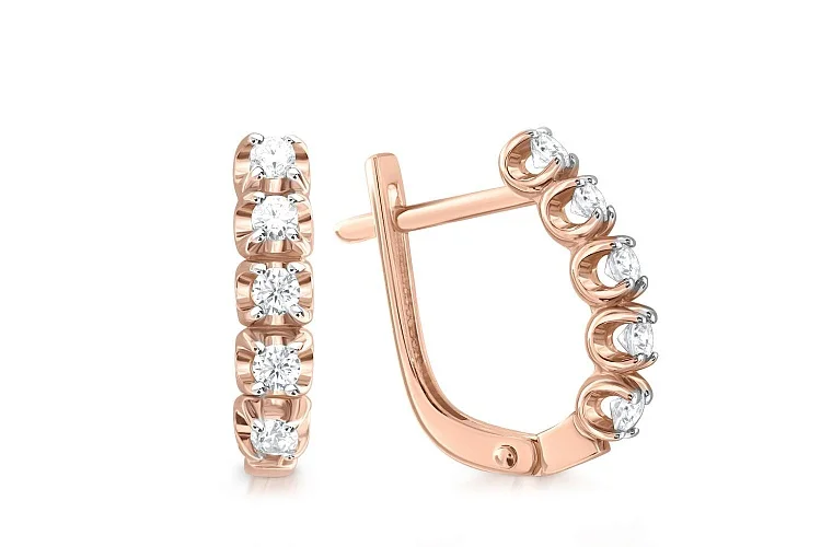 Серьги Дорожки из красного золота с 10 фианитами