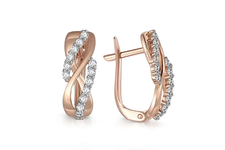 Серьги из красного золота с 24 фианитами