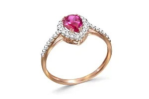 Кольцо из красного золота с корундом и 29 бриллиантами