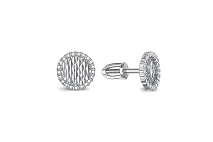 Серьги-пусеты из белого золота с 42 фианитами