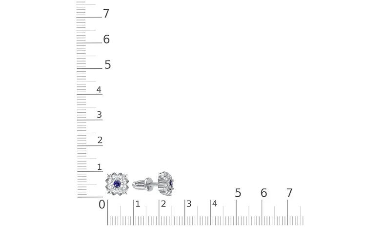 Серьги-пусеты Цветы из белого золота с 2 корундами и 8 фианитами