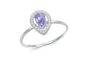 Кольцо из белого золота с ситаллом и 20 фианитами