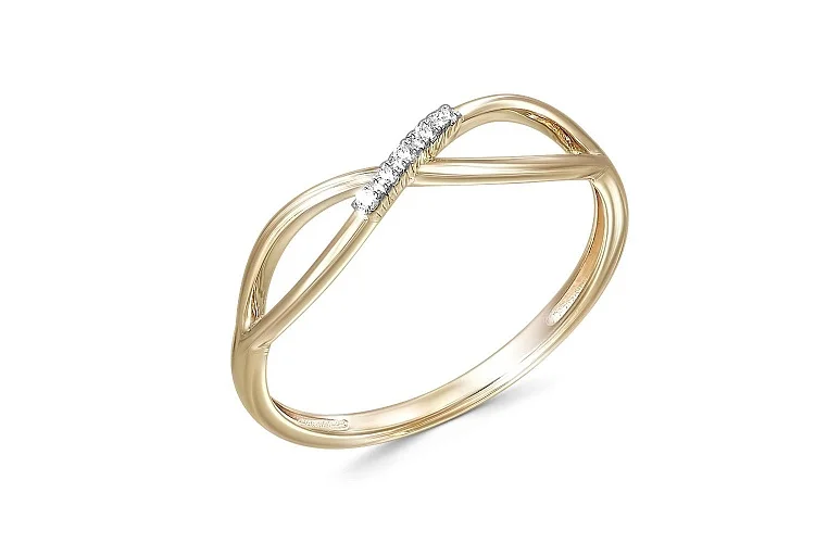 Кольцо Бесконечность из жёлтого золота с 5 фианитами