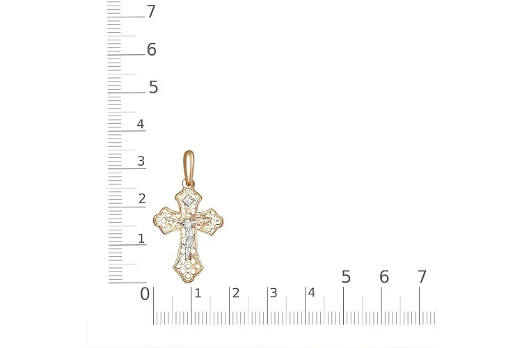 Крест из красного золота с фианитом