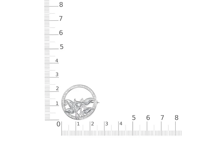 Брошь Цветок из белого золота с 49 фианитами