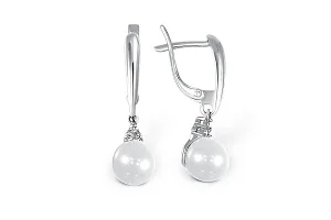 Серьги из белого золота с 2 жемчужинами и 6 бриллиантами