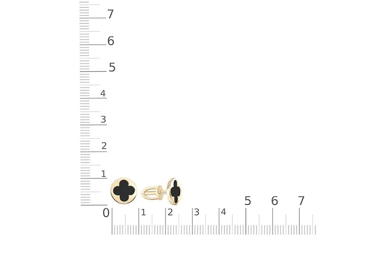 Серьги-пусеты Клевер из жёлтого золота с 2 ониксами
