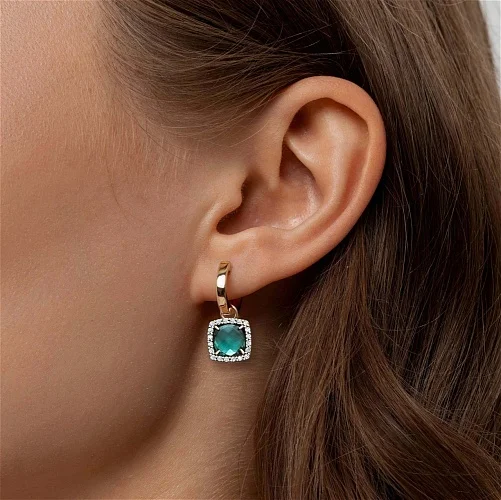 Подвеска серёг-трансформеров из жёлтого золота с кварцем и 20 фианитами