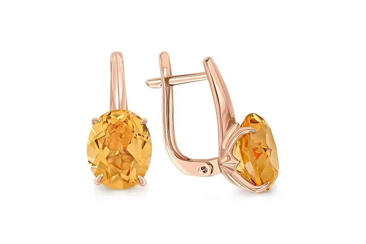 Серьги из красного золота с 2 цитринами