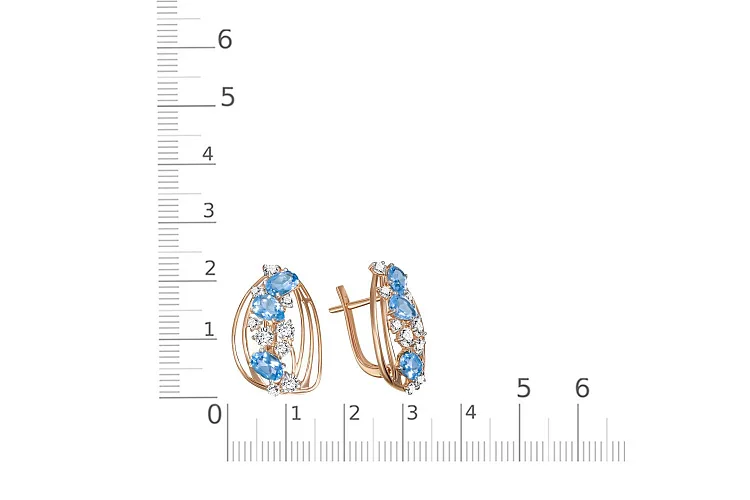 Серьги из красного золота с 6 топазами swiss и 18 фианитами
