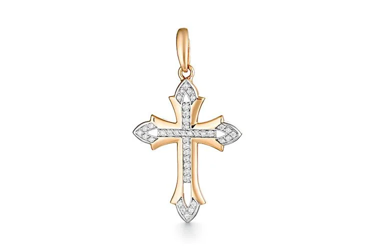 Крест из красного золота с 39 фианитами