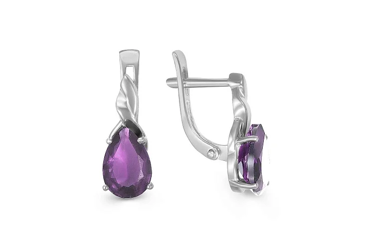 Серьги из белого золота с 2 аметистами