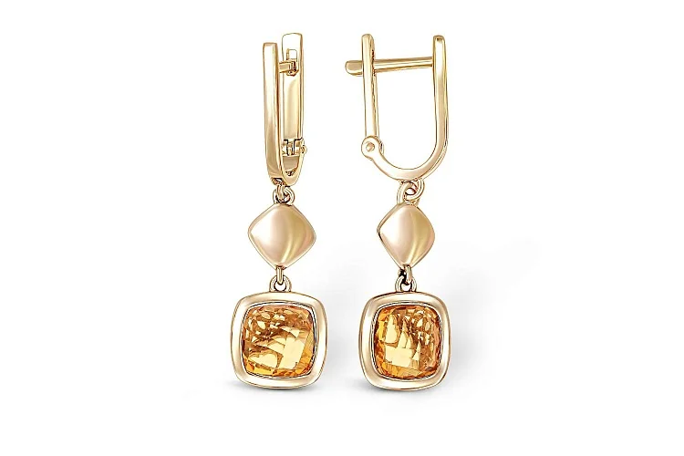 Серьги из жёлтого золота с 2 цитринами