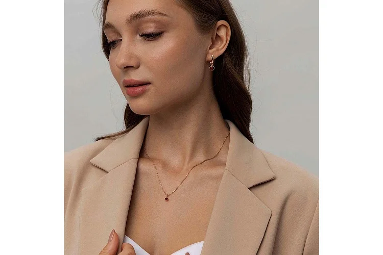 Подвеска серёг-трансформеров из красного золота с гранатом