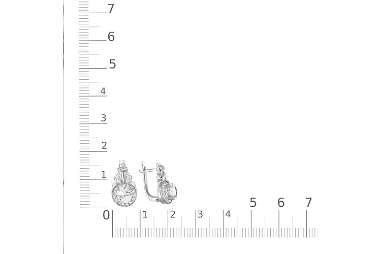 Серьги из белого золота с 2 кристаллами swarovski и 36 фианитами