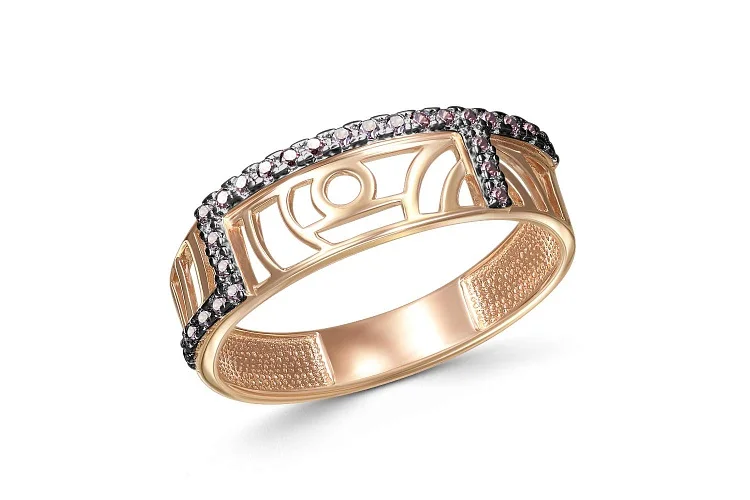 Кольцо из красного золота с 28 фианитами