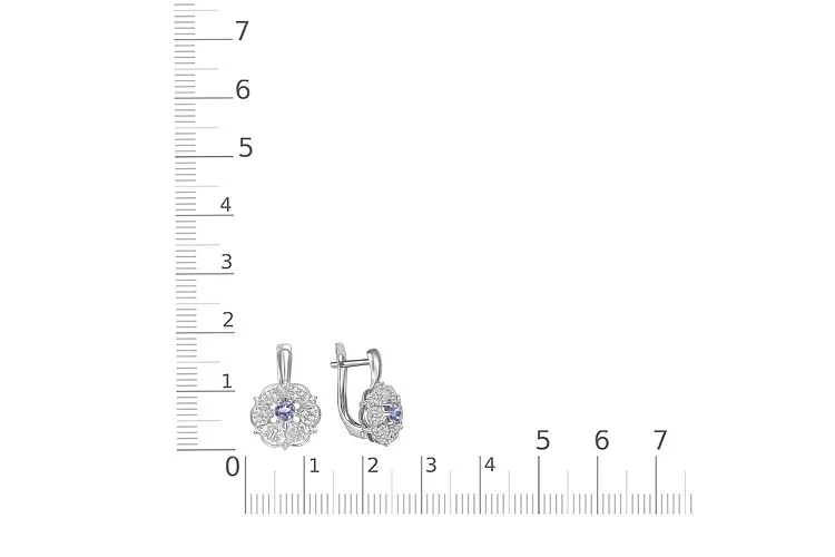 Серьги Цветы из белого золота с 2 танзанитами и 48 фианитами