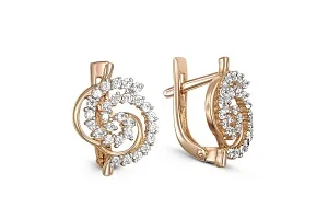Серьги из красного золота с 56 фианитами