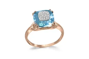 Кольцо из красного золота с топазом swiss и 14 бриллиантами