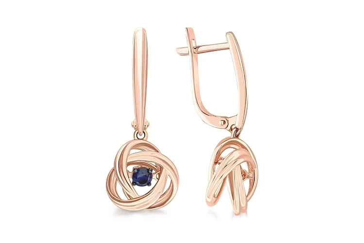 Серьги из красного золота с 2 фианитами