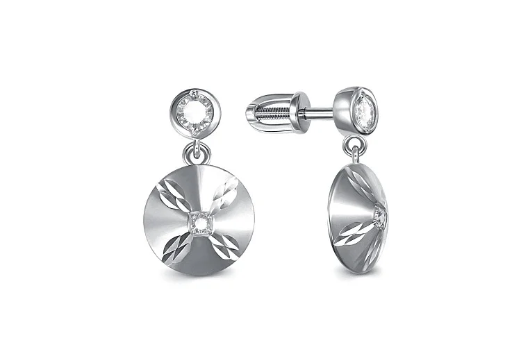 Серьги-пусеты из белого золота с 4 фианитами