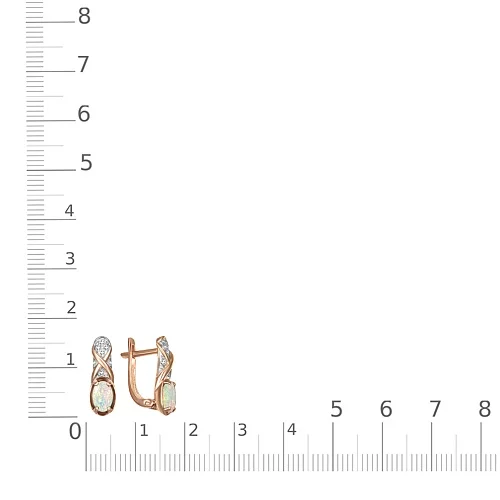 Серьги из красного золота с 2 опалами и 14 фианитами
