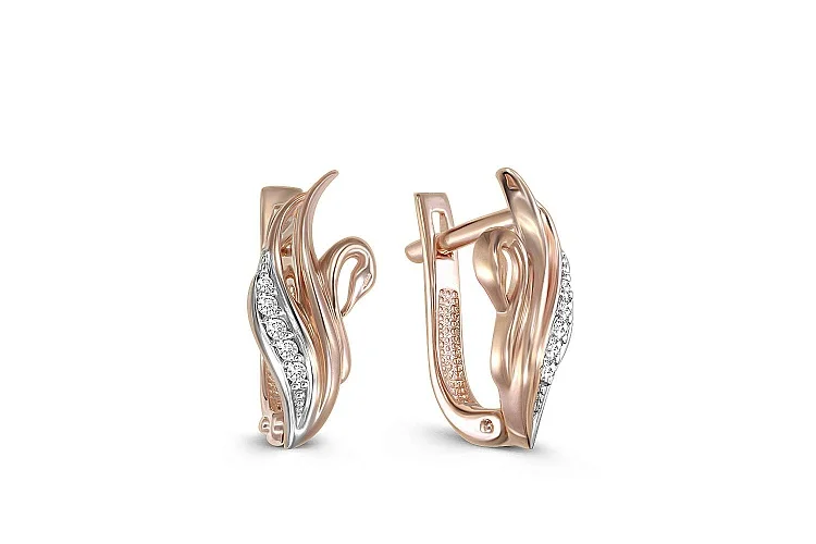 Серьги Птицы из красного золота с 10 фианитами