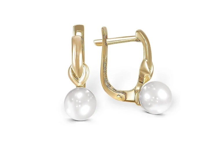 Серьги из жёлтого золота с 2 жемчужинами