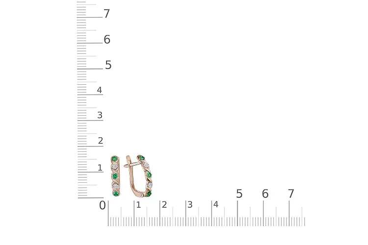 Серьги Дорожки из красного золота с 6 изумрудами и 4 бриллиантами