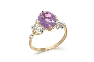 Кольцо Веточка из жёлтого золота с аметистом
