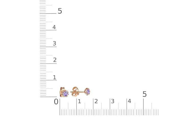 Серьги-пусеты из красного золота с 2 танзанитами