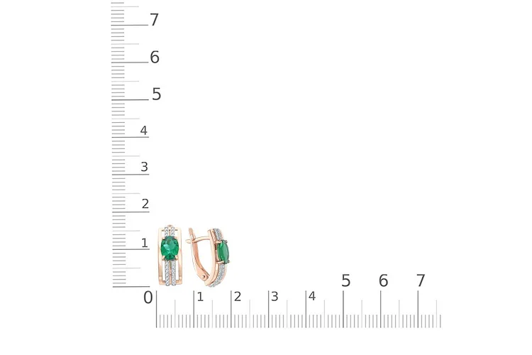 Серьги из красного золота с 2 изумрудами и 40 фианитами