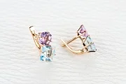 Серьги из красного золота с 2 топазами sky и 2 аметистами