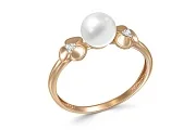 Кольцо Цветок из красного золота с жемчугом и 2 фианитами