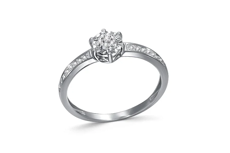 Кольцо Малинка из белого золота с 23 бриллиантами