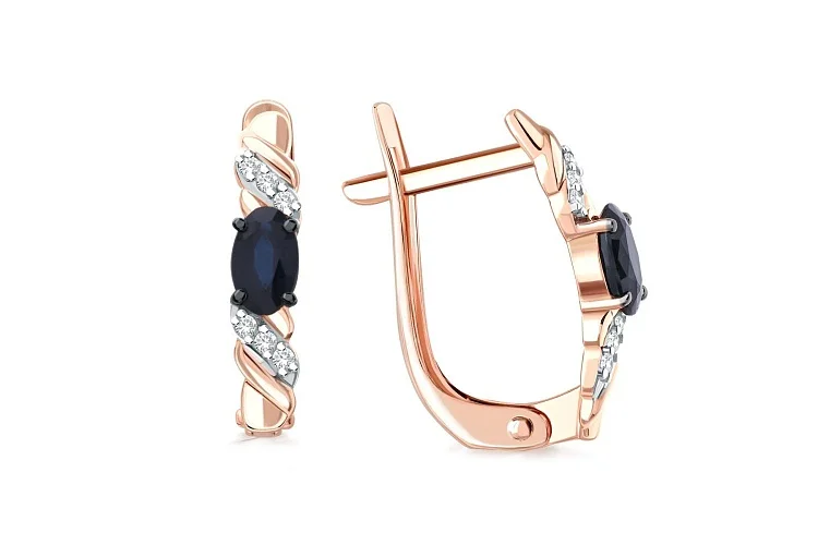 Серьги из красного золота с 2 сапфирами и 12 бриллиантами