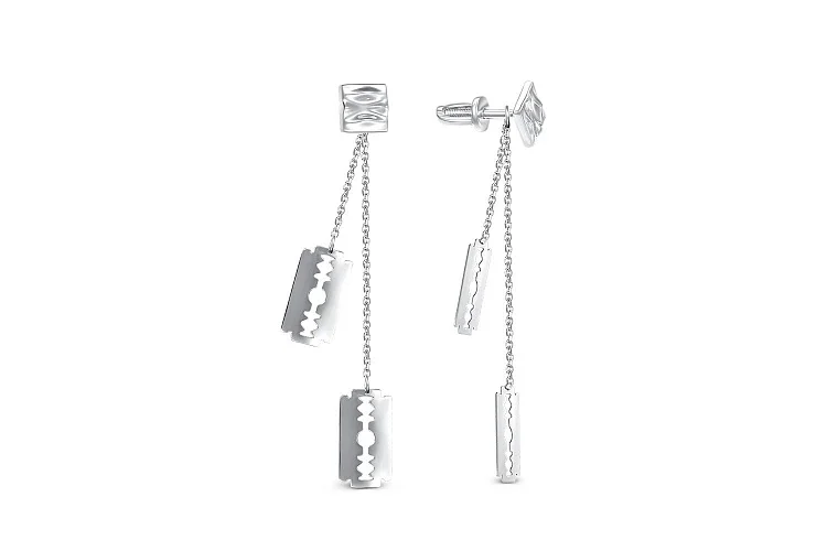 Серьги-пусеты Лезвия из белого золота без вставок