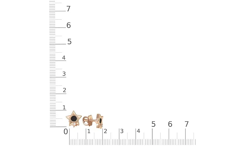 Детские серьги-пусеты Звезды из красного золота с 2 ониксами и 2 фианитами