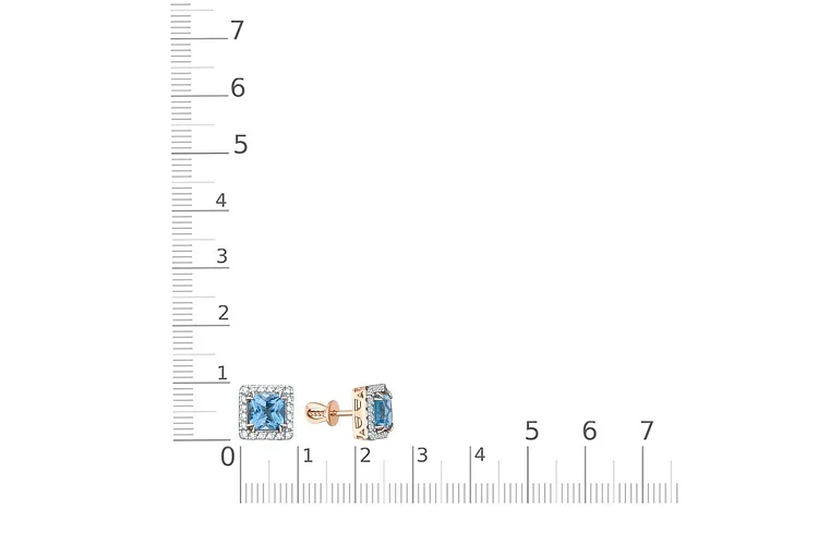 Серьги-пусеты из красного золота с 2 топазами swiss и 40 фианитами