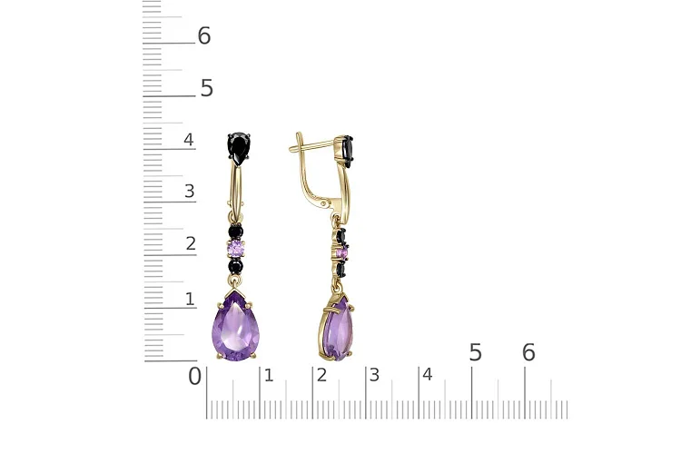 Серьги из жёлтого золота с 4 аметистами и 6 фианитами