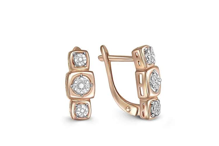 Серьги Квадраты из красного золота с 38 бриллиантами