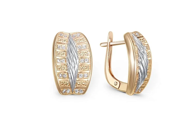 Серьги из красного золота с 40 фианитами