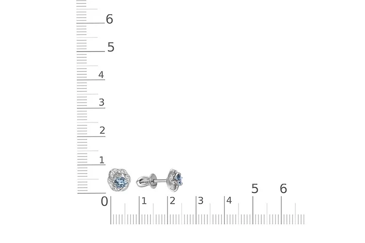 Серьги-пусеты из белого золота с 2 топазами лондон и 24 фианитами