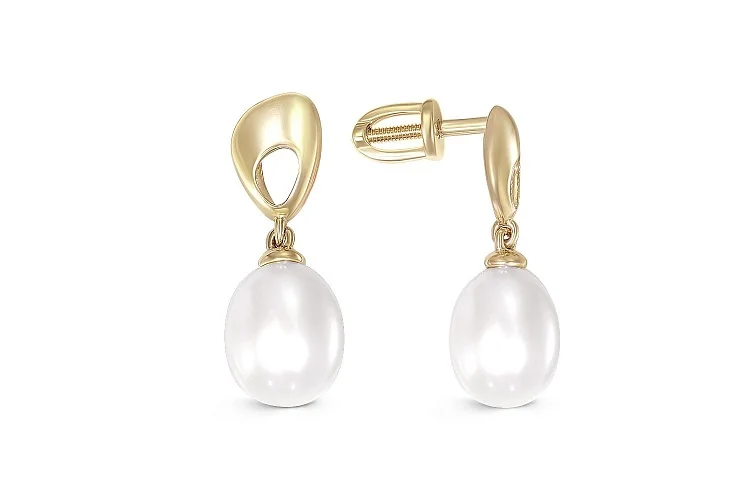 Серьги-пусеты из жёлтого золота с 2 жемчужинами