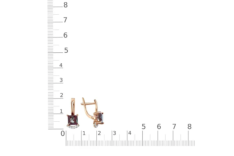 Серьги из красного золота с 2 александритами и 10 фианитами